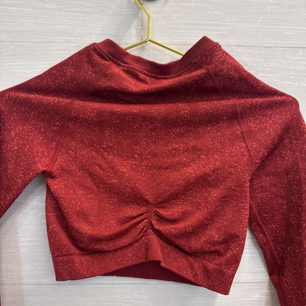 Gym Shark Red Print Cropped Long Sleeve Athletic Top Extra Small