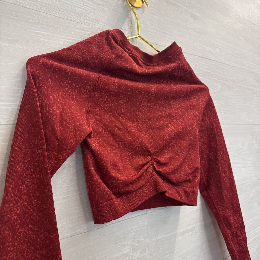 Gym Shark Red Print Cropped Long Sleeve Athletic Top Extra Small