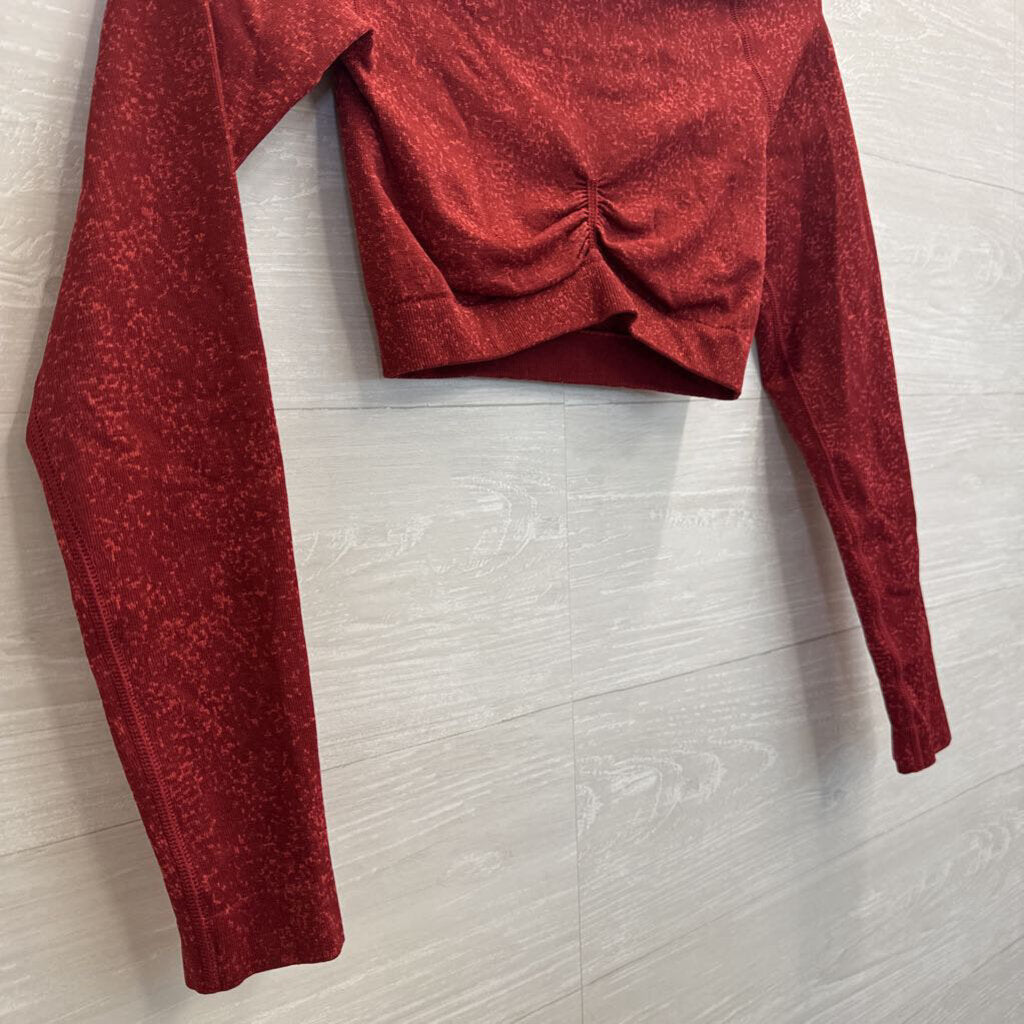 Gym Shark Red Print Cropped Long Sleeve Athletic Top Extra Small