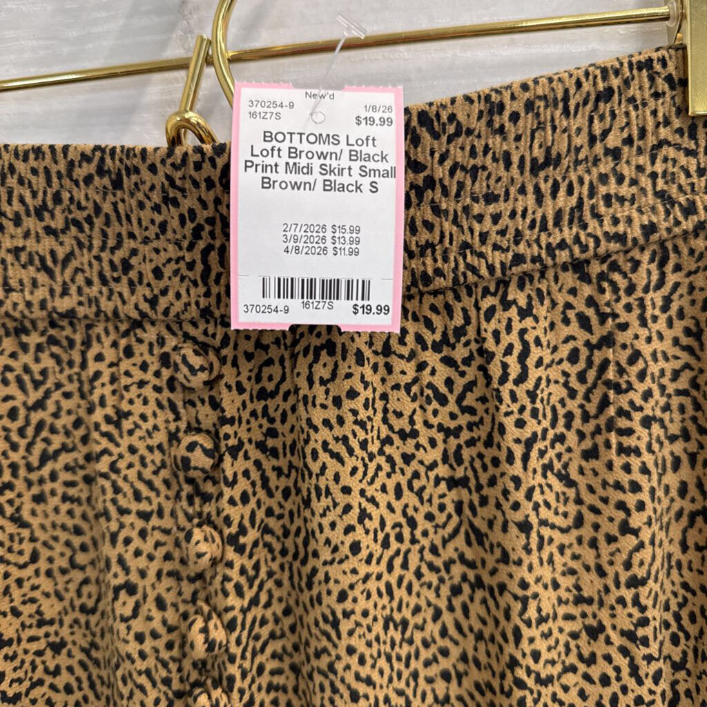 Loft Brown/ Black Print Midi Skirt Small