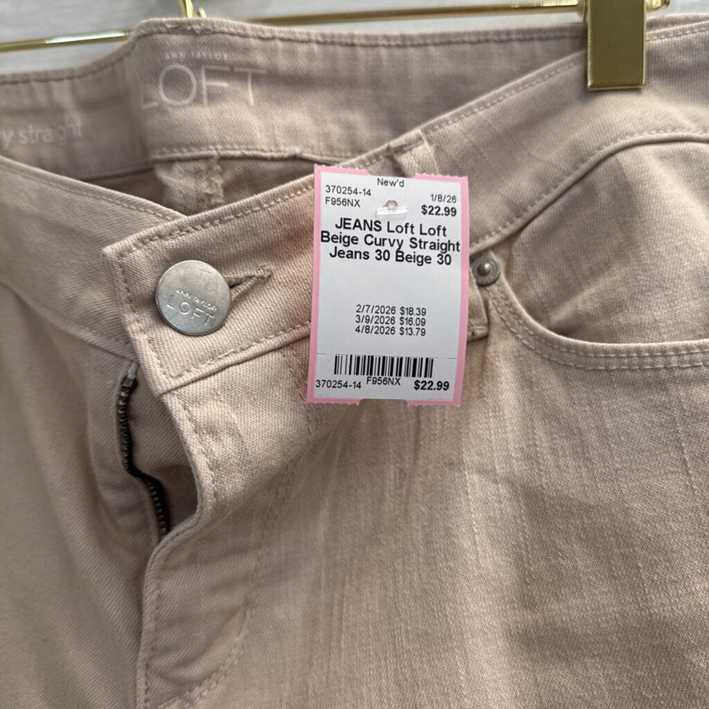 Loft Beige Curvy Straight Jeans 30