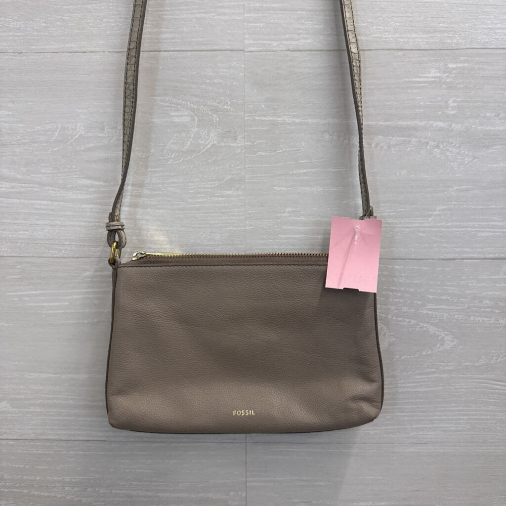 Fossil Grey Crocodile Print Side Detail Devon Crossbody Purse With Matching Wallet