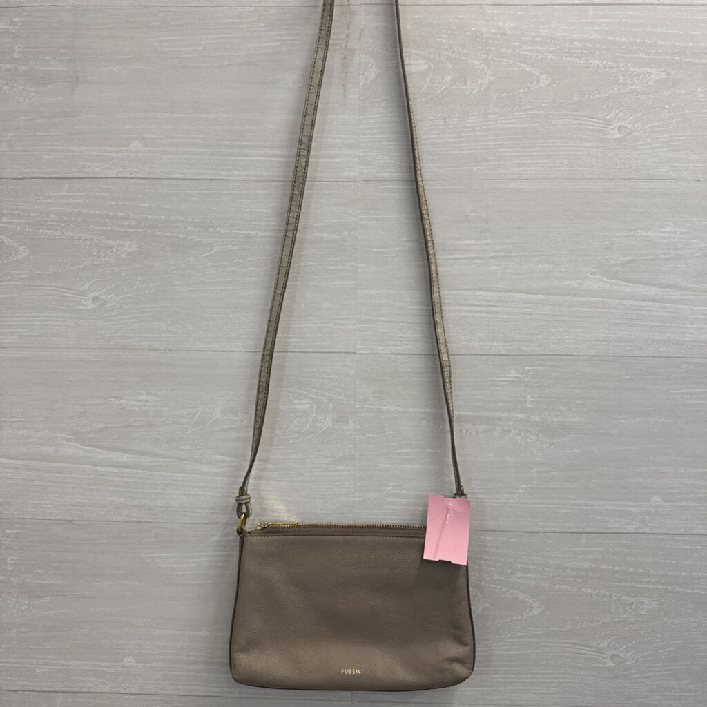 Fossil Grey Crocodile Print Side Detail Devon Crossbody Purse With Matching Wallet