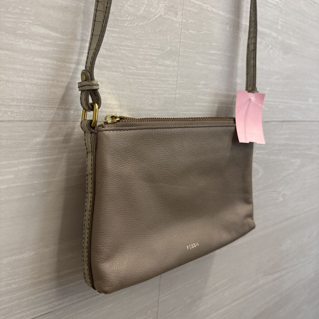 Fossil Grey Crocodile Print Side Detail Devon Crossbody Purse With Matching Wallet