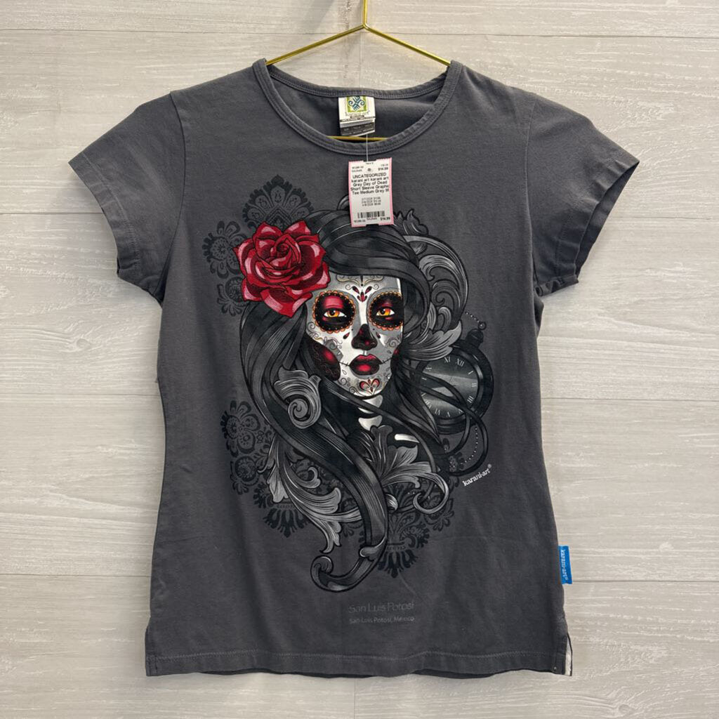 karani art Grey Day of Dead Short Sleeve Graphic Tee Medium