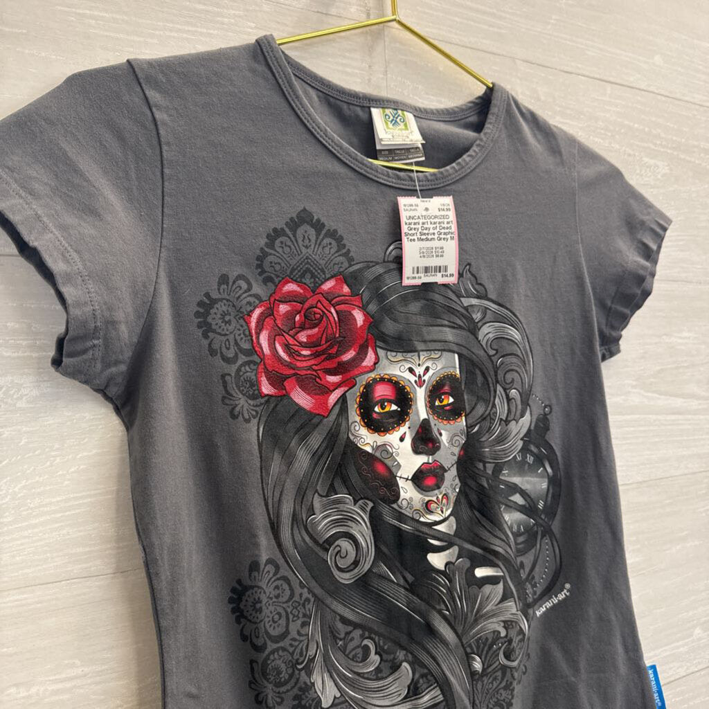 karani art Grey Day of Dead Short Sleeve Graphic Tee Medium