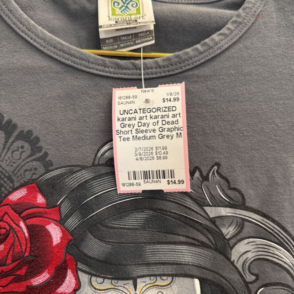 karani art Grey Day of Dead Short Sleeve Graphic Tee Medium