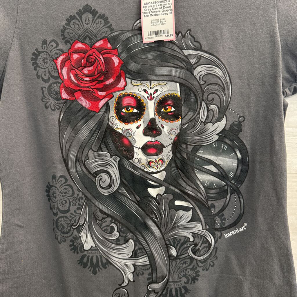 karani art Grey Day of Dead Short Sleeve Graphic Tee Medium