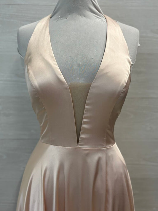 Faviana Blush Pink Silky Halter Neck A Line Long Formal Dress 12