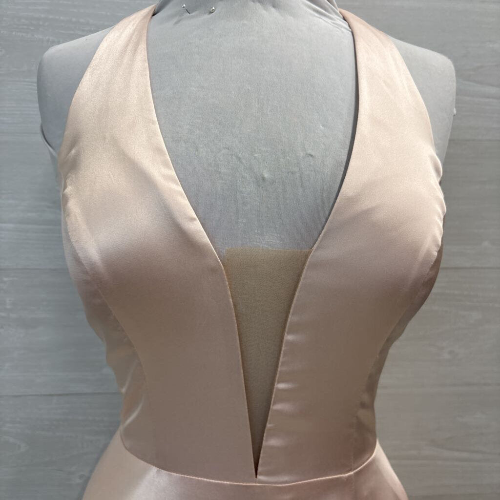 Faviana Blush Pink Silky Halter Neck A Line Long Formal Dress 12