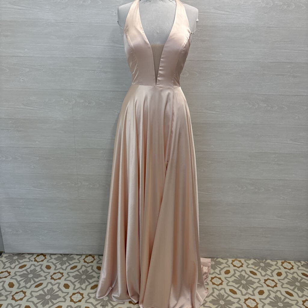Faviana Blush Pink Silky Halter Neck A Line Long Formal Dress 12