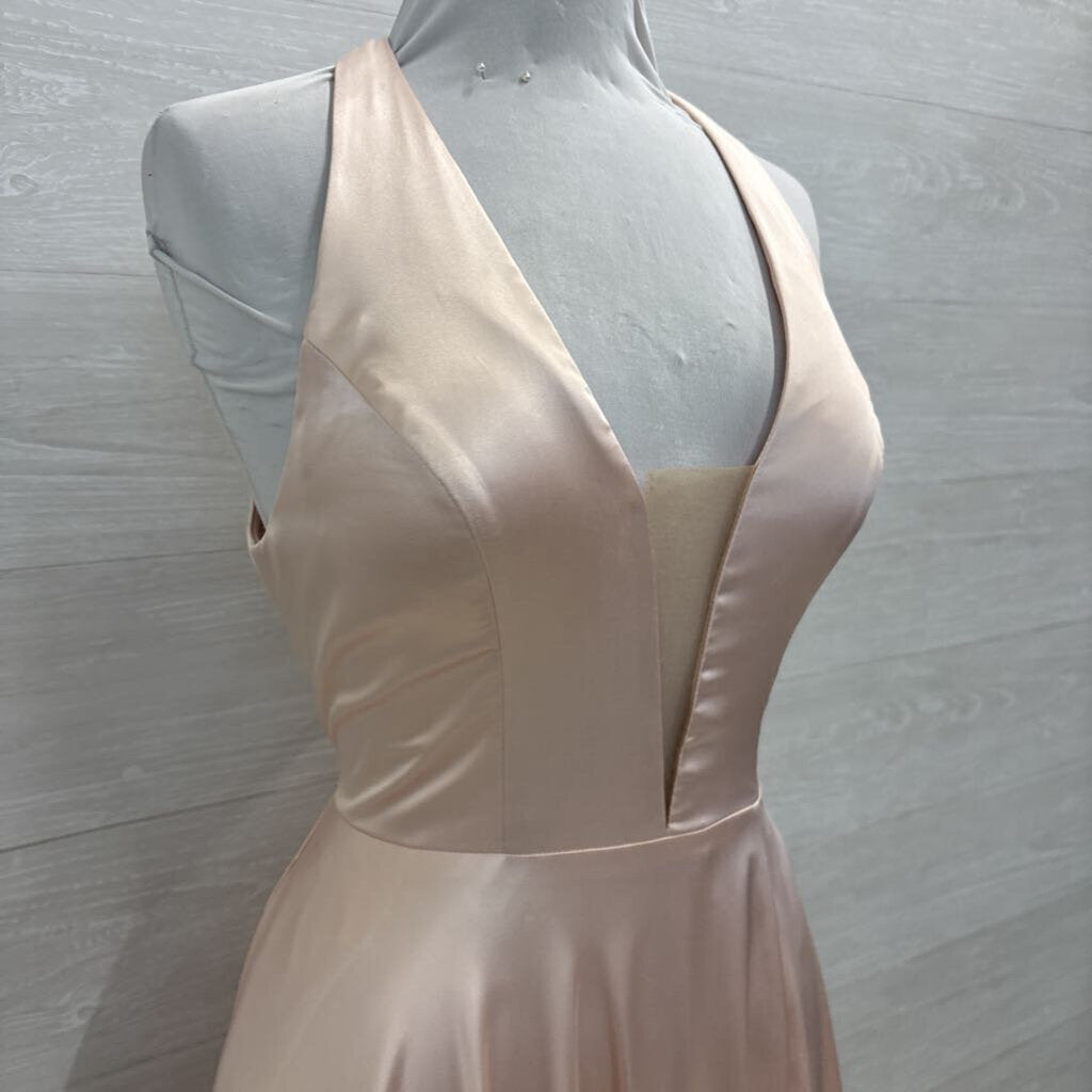Faviana Blush Pink Silky Halter Neck A Line Long Formal Dress 12