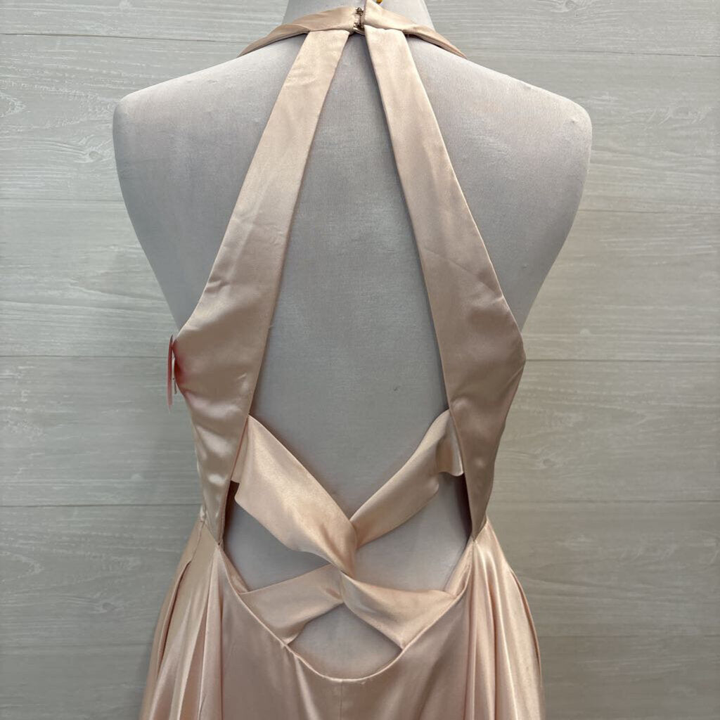 Faviana Blush Pink Silky Halter Neck A Line Long Formal Dress 12