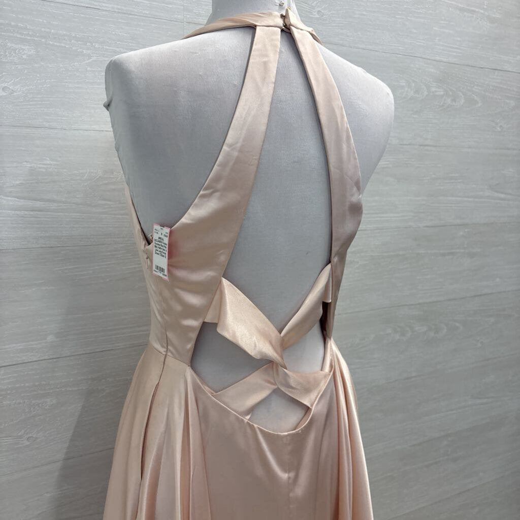 Faviana Blush Pink Silky Halter Neck A Line Long Formal Dress 12