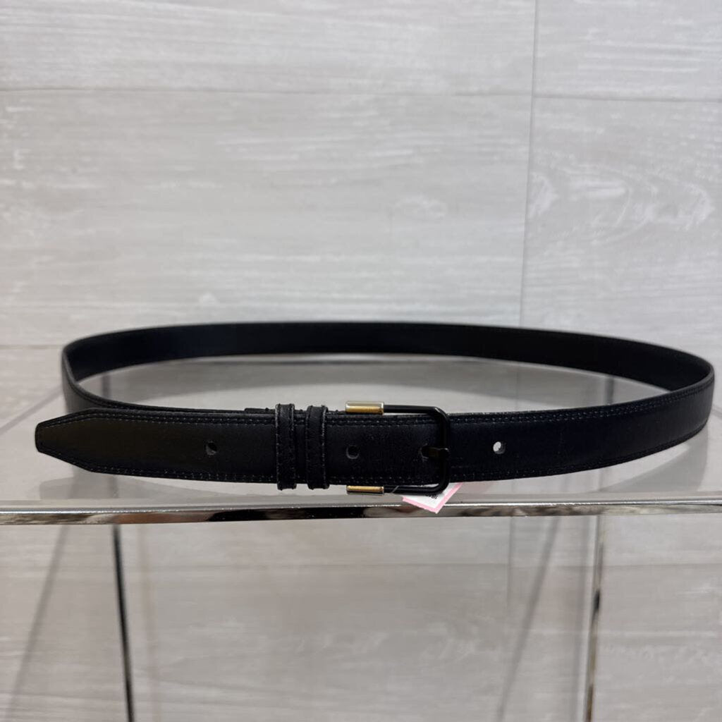 Black Harness Leather Thin Belt 38