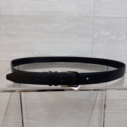 Black Harness Leather Thin Belt 38