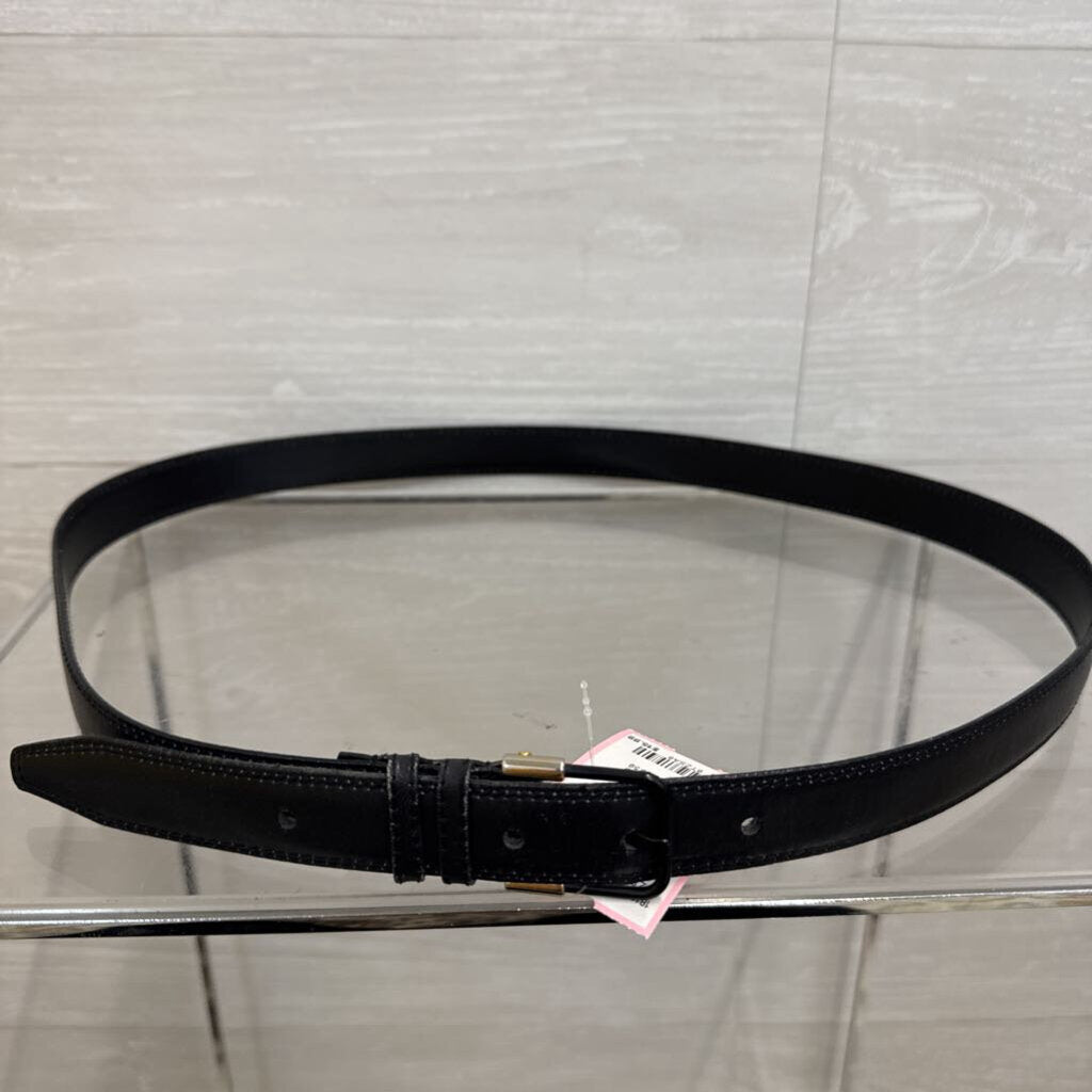 Black Harness Leather Thin Belt 38