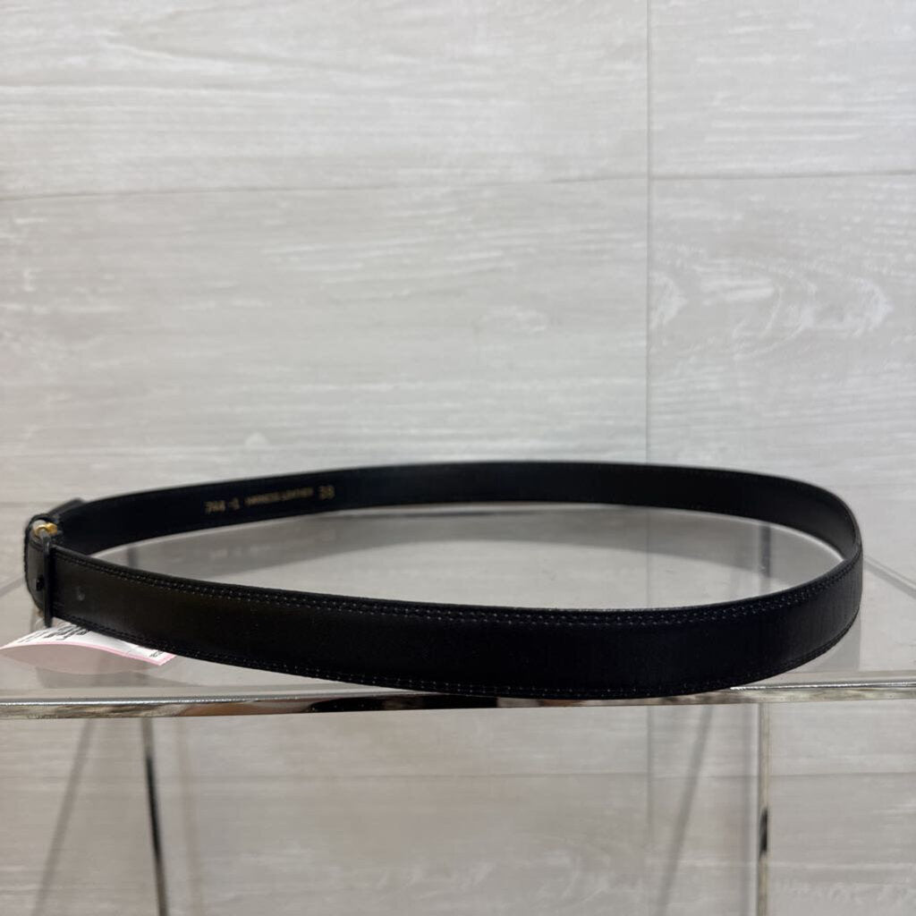 Black Harness Leather Thin Belt 38