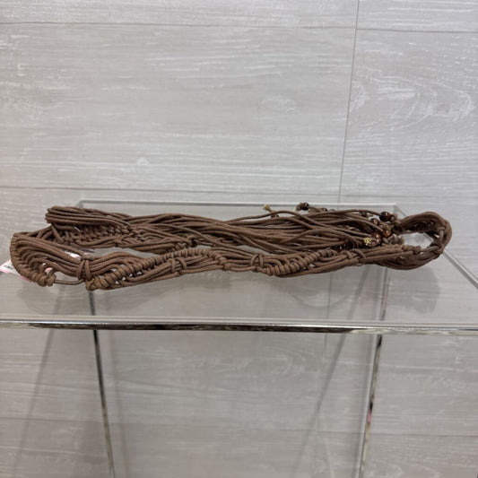 Brown Woven Beaded Detail Tie Belt Medium