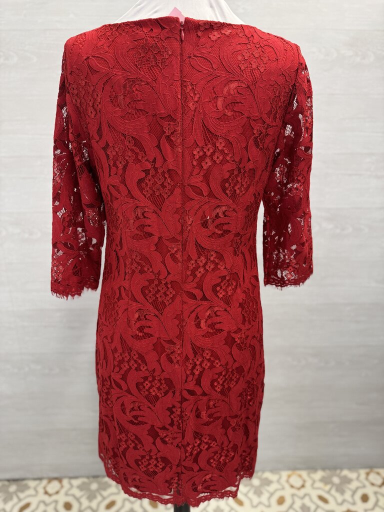 J Howard Red Lace Long Sleeve Short Formal Dress 14