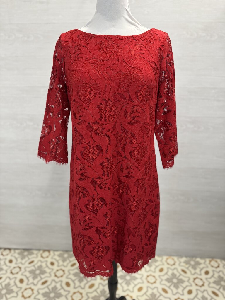 J Howard Red Lace Long Sleeve Short Formal Dress 14