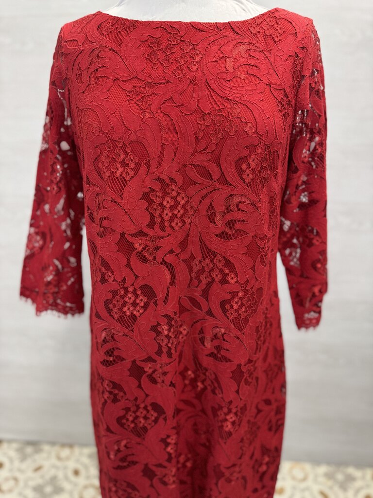 J Howard Red Lace Long Sleeve Short Formal Dress 14