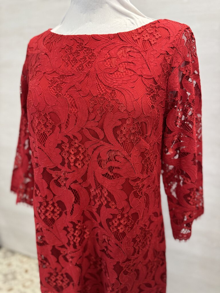 J Howard Red Lace Long Sleeve Short Formal Dress 14