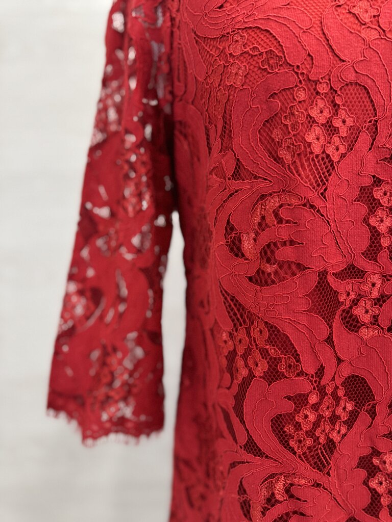 J Howard Red Lace Long Sleeve Short Formal Dress 14