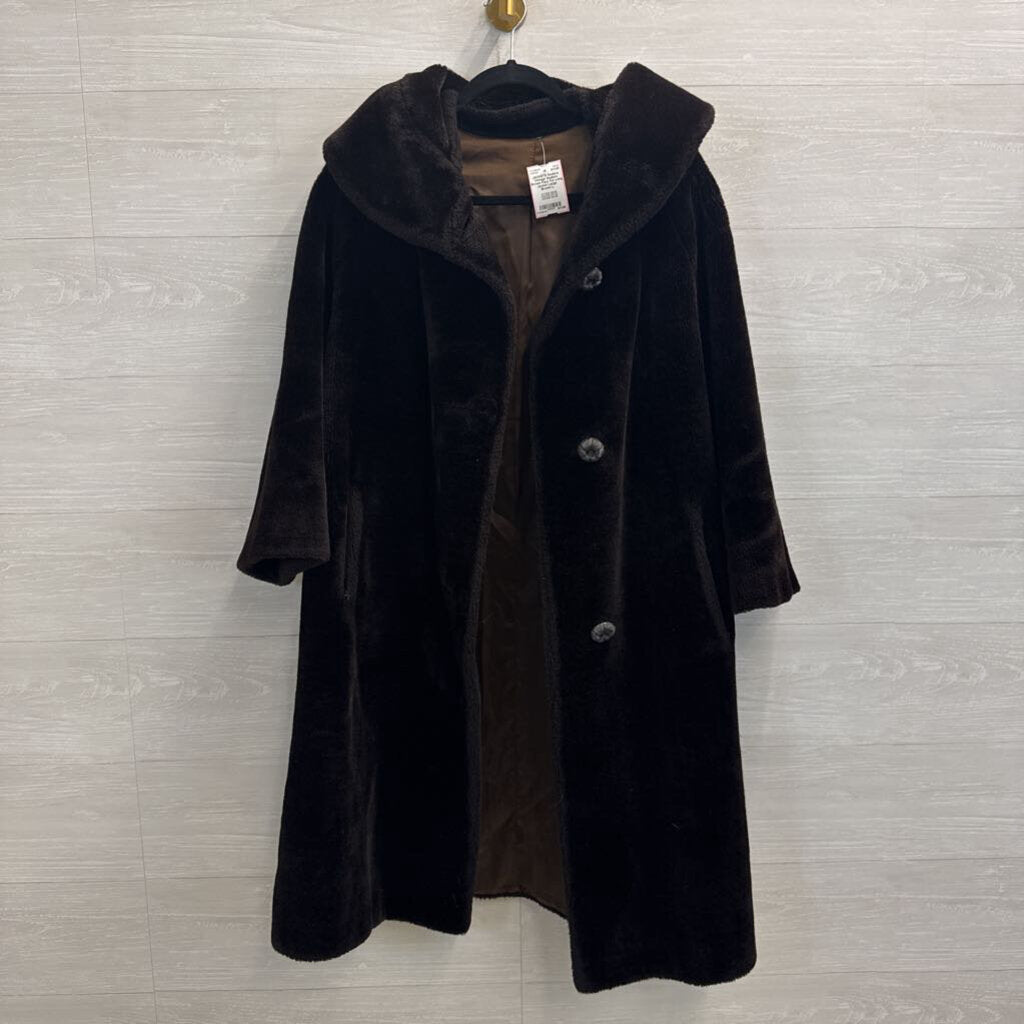 Vintage Sealura Brown Faux Fur Long Jacket Large