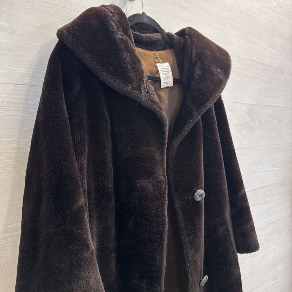 Vintage Sealura Brown Faux Fur Long Jacket Large