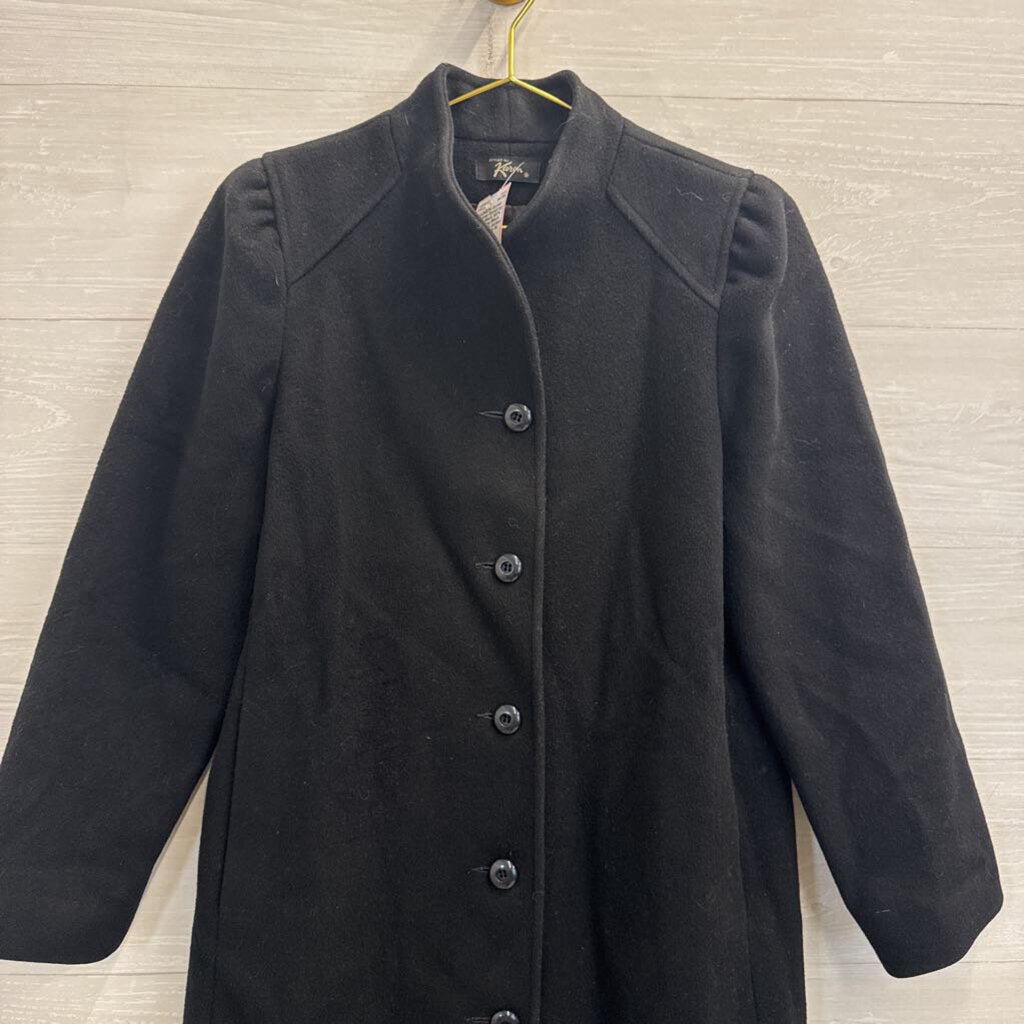 Styled by Karen Black 100% Wool Long Black Button Front Jacket Medium
