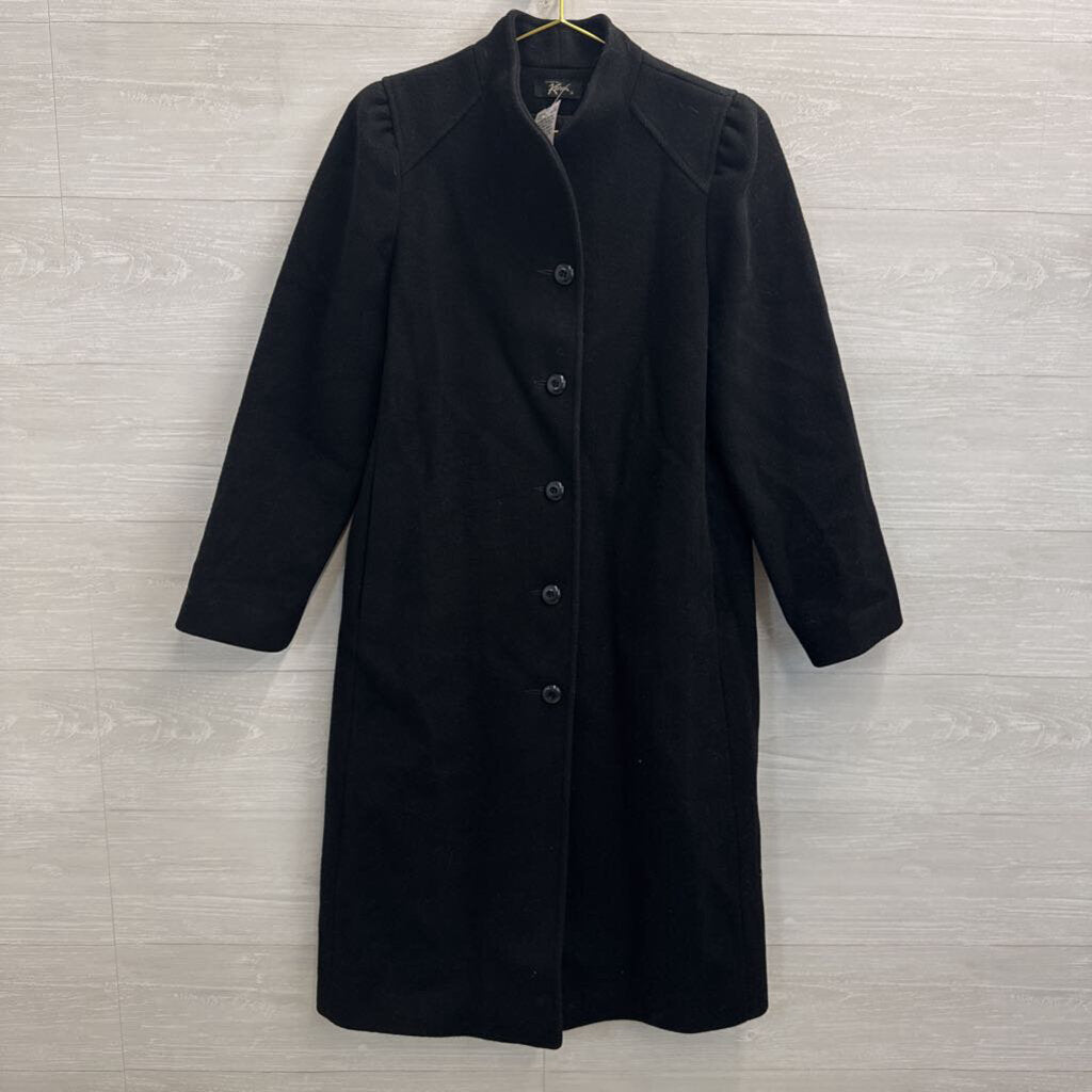 Styled by Karen Black 100% Wool Long Black Button Front Jacket Medium