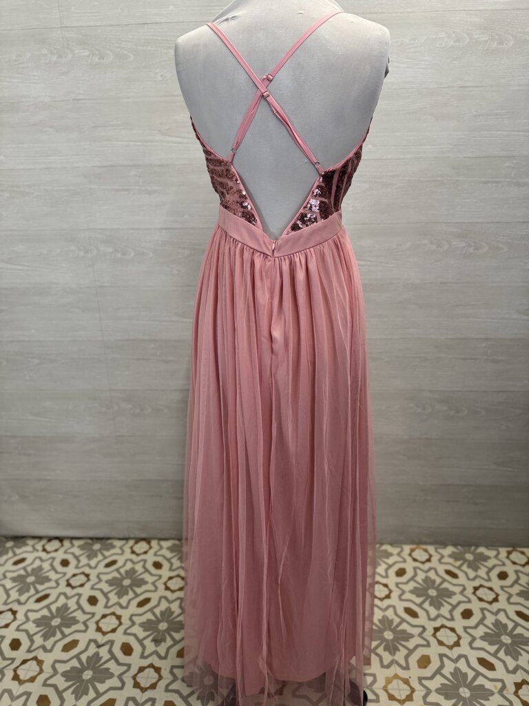 Pink Sequin Top Tulle Skirt Long Formal Dress Large