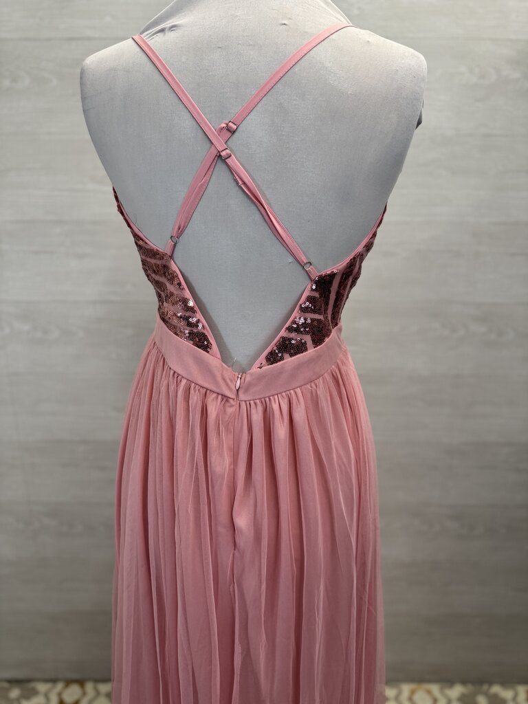 Pink Sequin Top Tulle Skirt Long Formal Dress Large