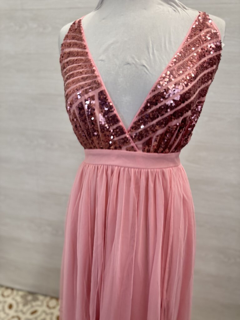 Pink Sequin Top Tulle Skirt Long Formal Dress Large
