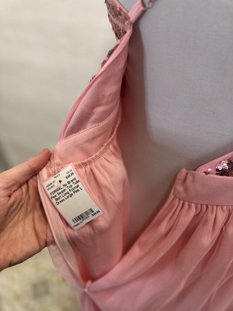 Pink Sequin Top Tulle Skirt Long Formal Dress Large