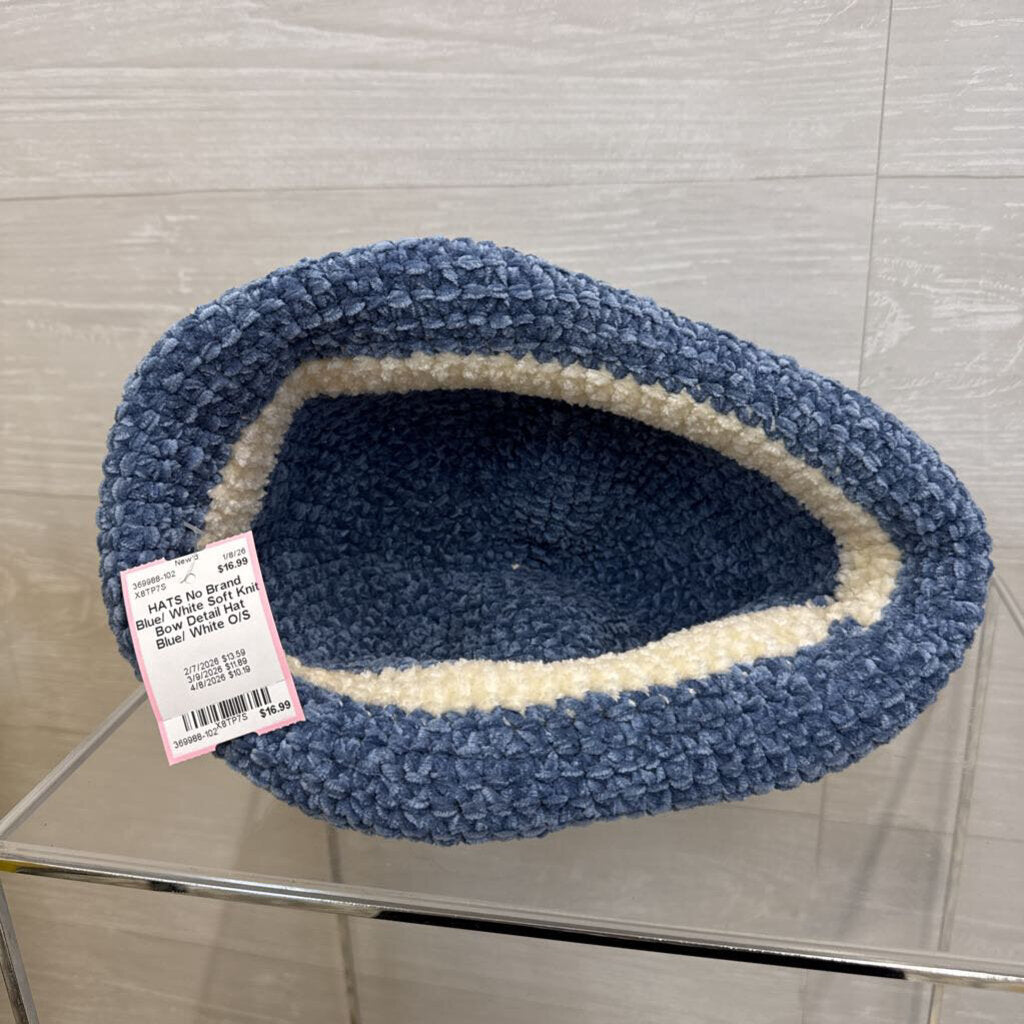 Blue/ White Soft Knit Bow Detail Hat