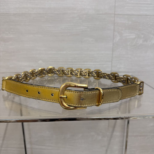 Gold/ Silver Metallic Woven Gold Buckle Detail Belt Small