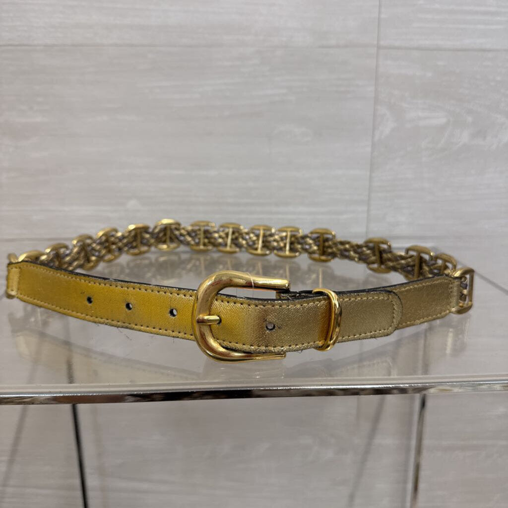 Gold/ Silver Metallic Woven Gold Buckle Detail Belt Small