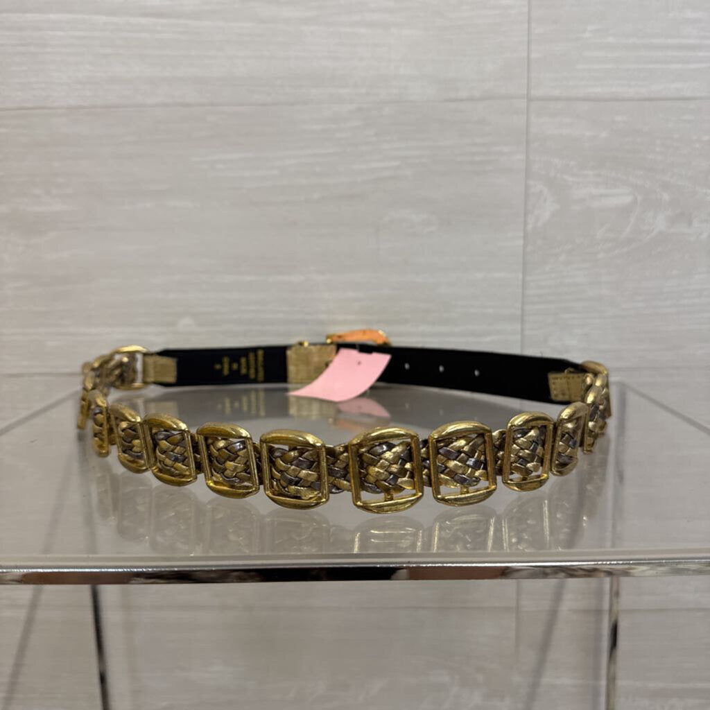 Gold/ Silver Metallic Woven Gold Buckle Detail Belt Small