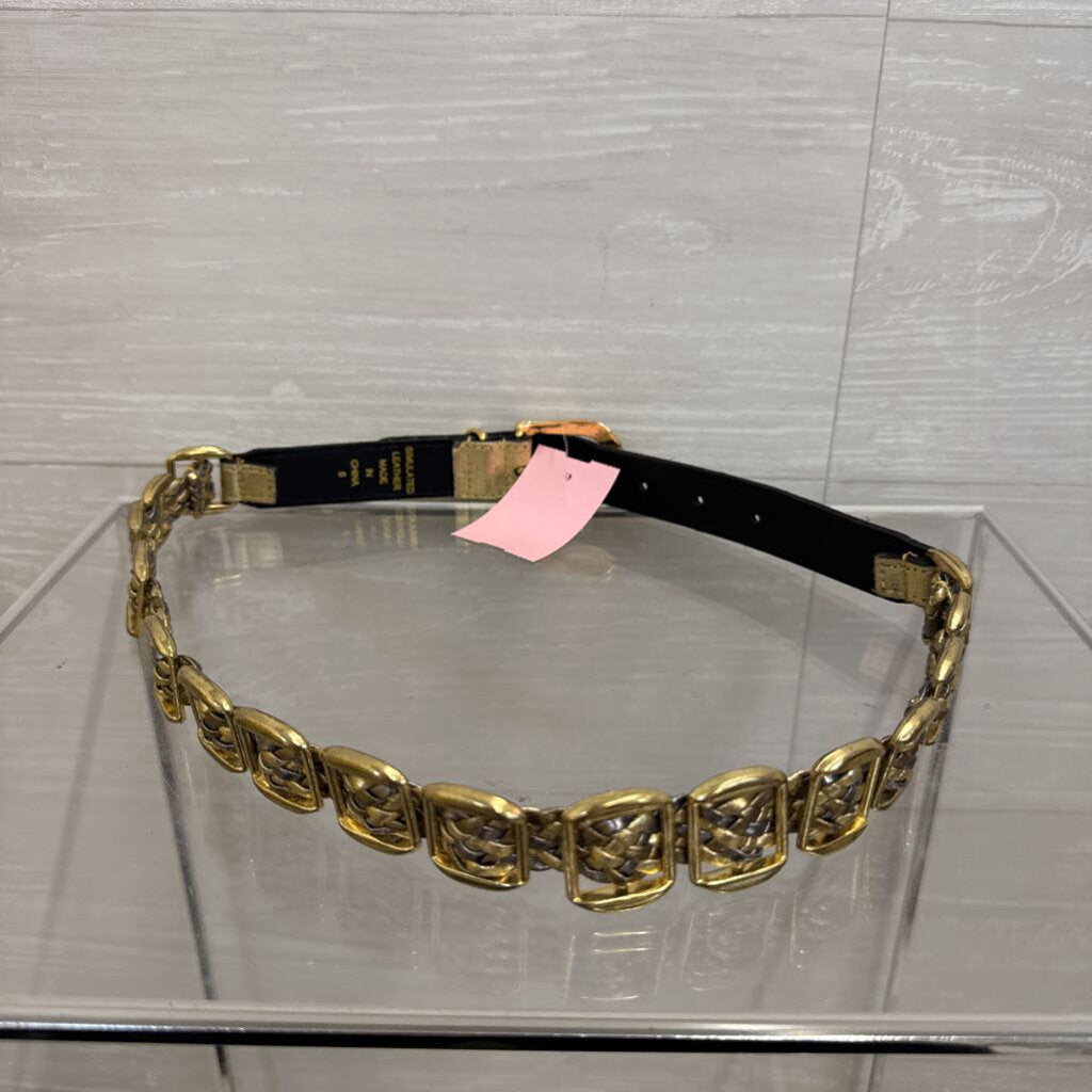 Gold/ Silver Metallic Woven Gold Buckle Detail Belt Small