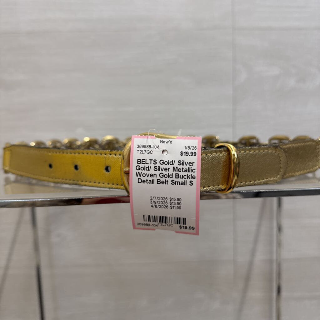 Gold/ Silver Metallic Woven Gold Buckle Detail Belt Small