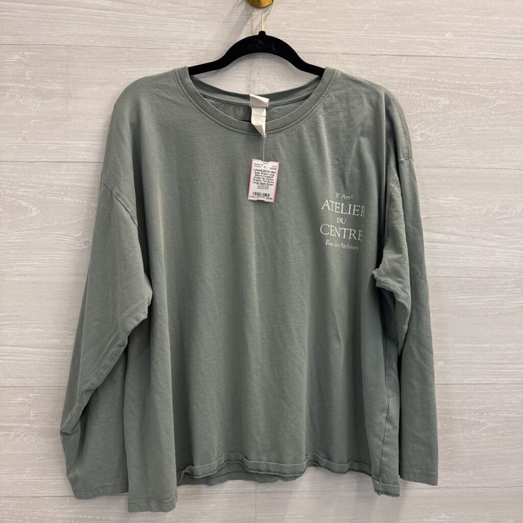 Sage Green Long Sleeve Cropped Atelier Du Centre Graphic Tee Extra Large