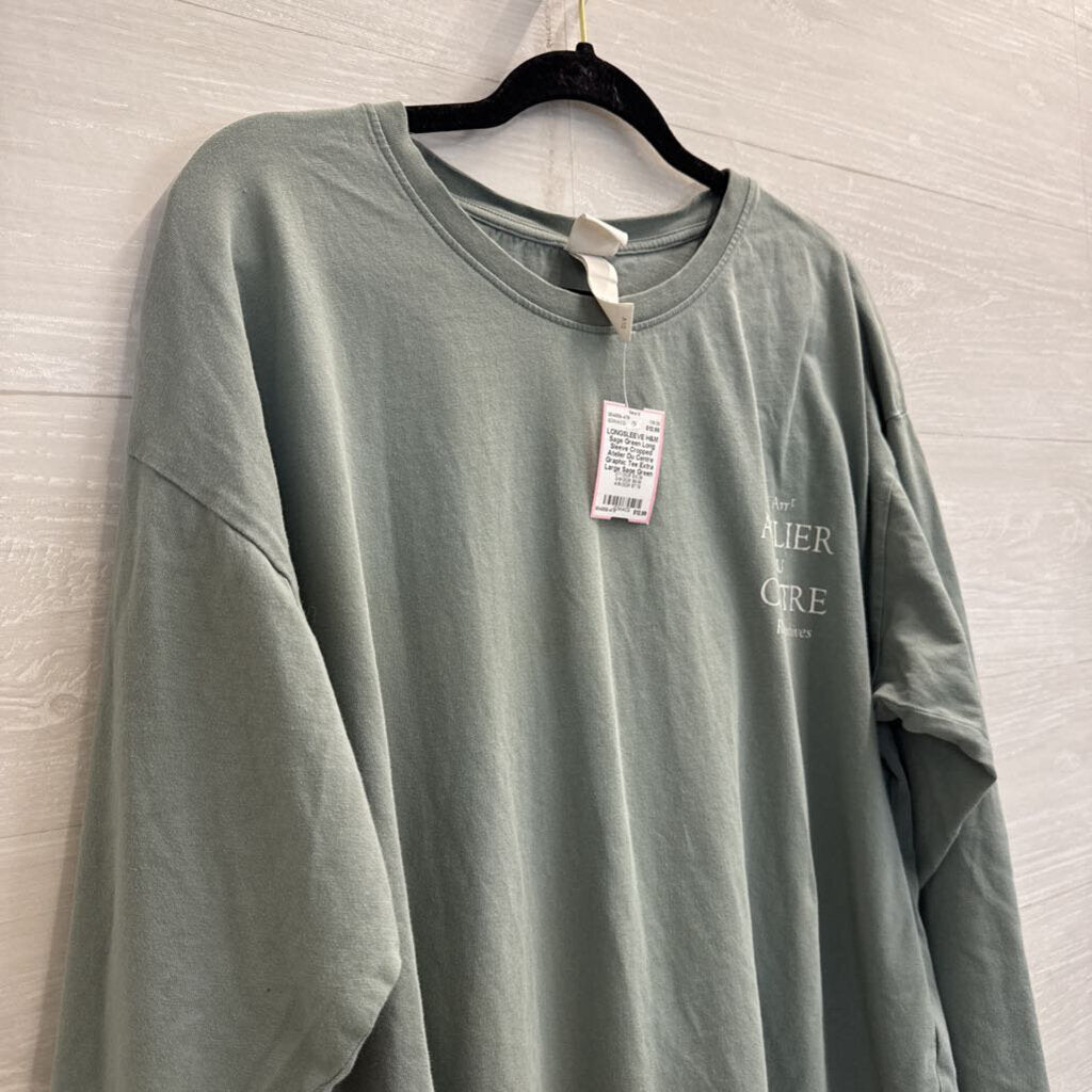 Sage Green Long Sleeve Cropped Atelier Du Centre Graphic Tee Extra Large