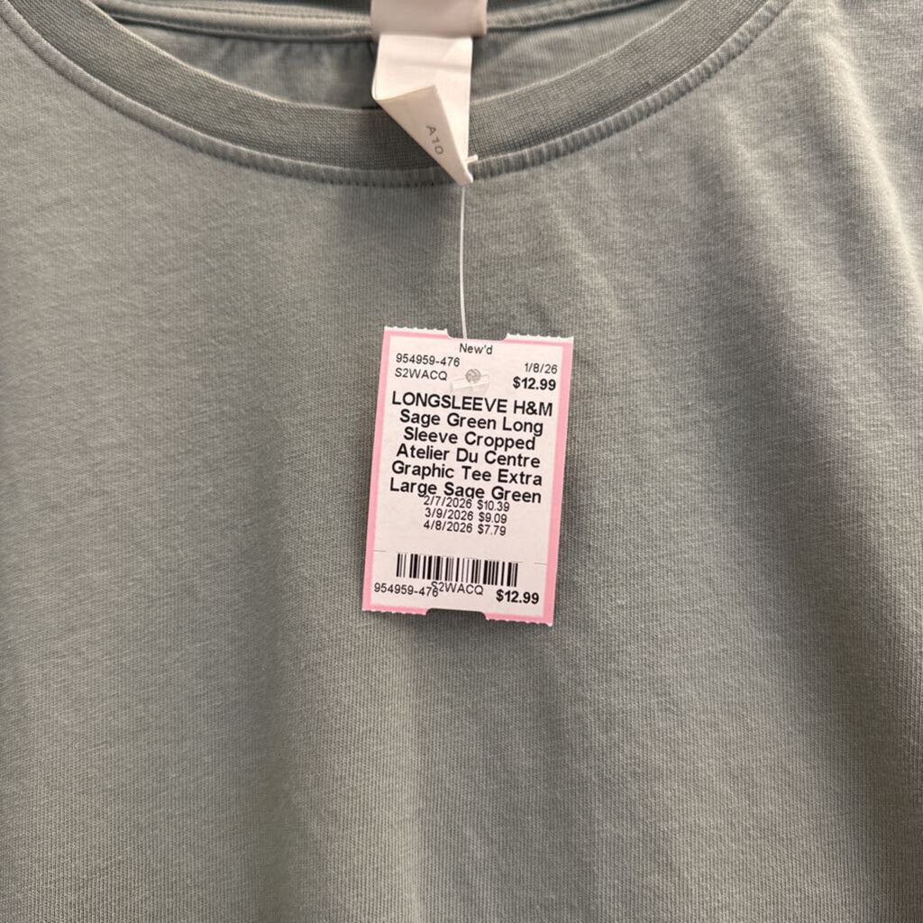 Sage Green Long Sleeve Cropped Atelier Du Centre Graphic Tee Extra Large