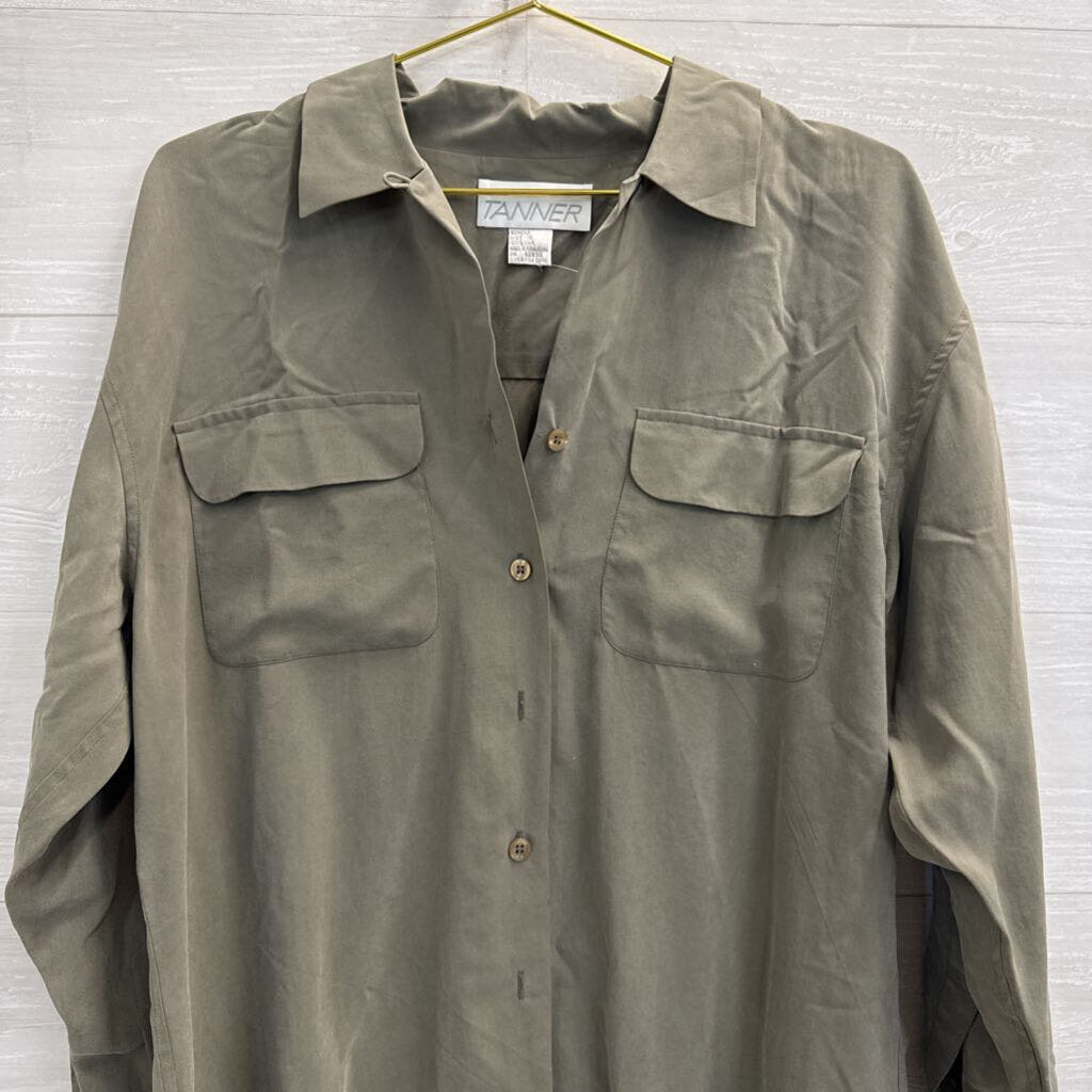 Vintage Tanner Green 100% Silk Long Sleeve Button Down Top 10