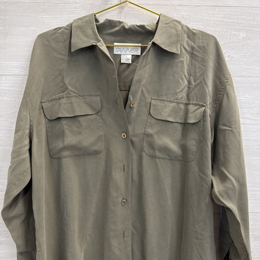 Vintage Tanner Green 100% Silk Long Sleeve Button Down Top 10