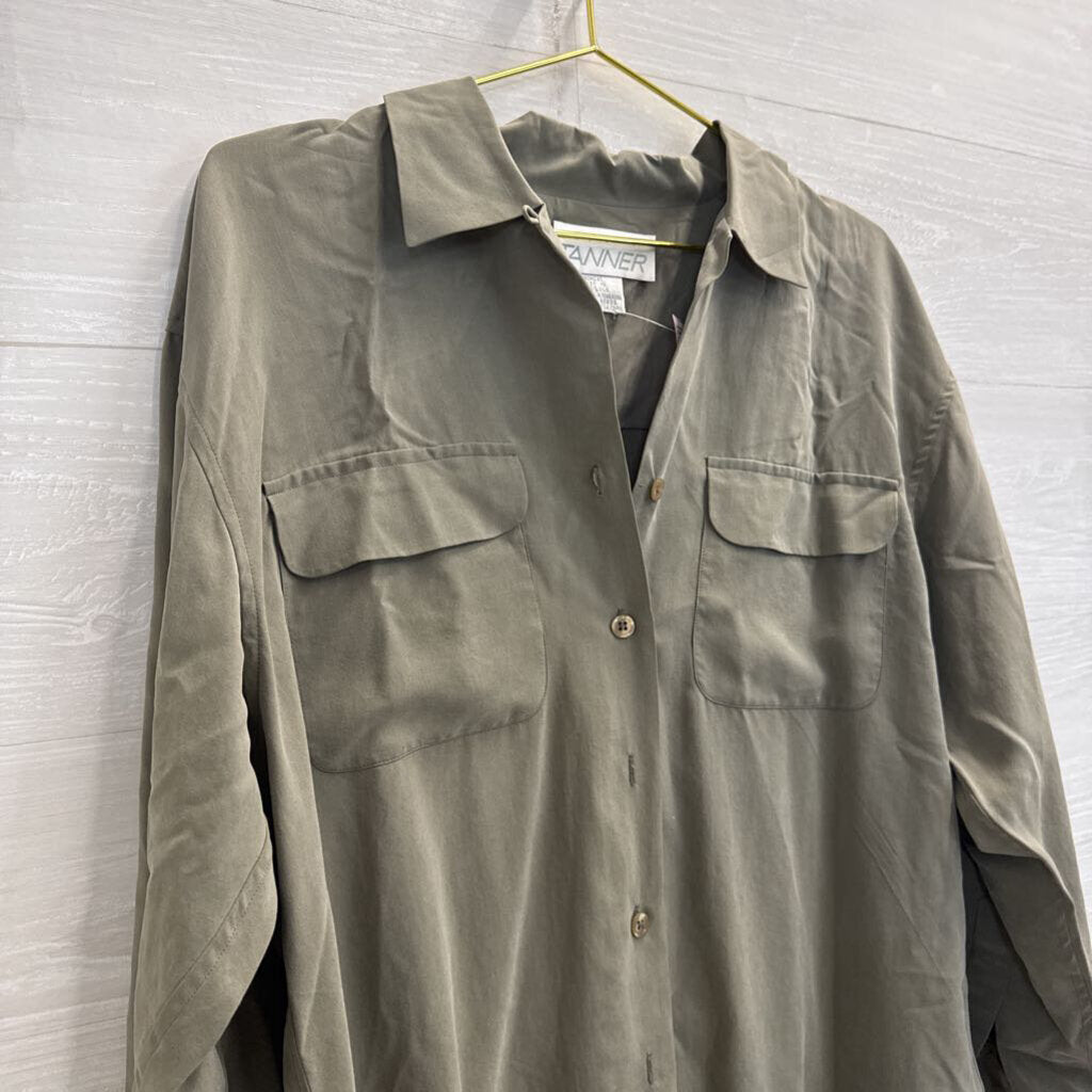 Vintage Tanner Green 100% Silk Long Sleeve Button Down Top 10