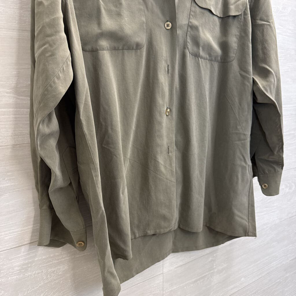 Vintage Tanner Green 100% Silk Long Sleeve Button Down Top 10