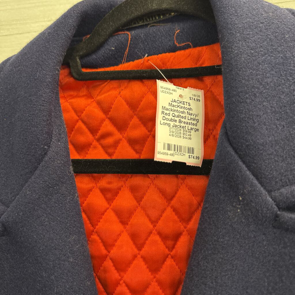 Mackintosh Navy/ Red Quilted Lining Double Breasted Long Jacket Large
